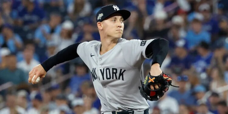 New York Yankees Vs. Toronto Blue Jays at Rogers Centre: Luke Weaver #30 of the New York Yankees throws a pitch during the 8th inning.