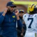 Michigan Wolverines head coach Sherrone Moore on the sidelines during the first quarter against the Maryland Terrapins at SECU Stadium.