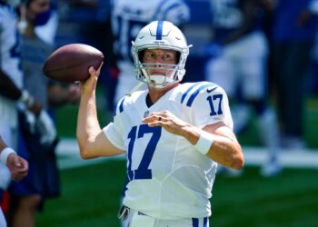 Indianapolis Colts quarterback Philip Rivers (17) throws during practice.