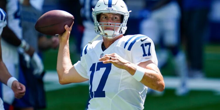 Indianapolis Colts quarterback Philip Rivers (17) throws during practice.
