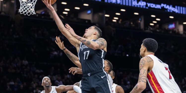 Michael Porter Jr. who scored a game-high 28 points, goes up for a layup during the Nets' 106-95 loss to the Heat on Dec. 18, 2025 at Barclays Center.
