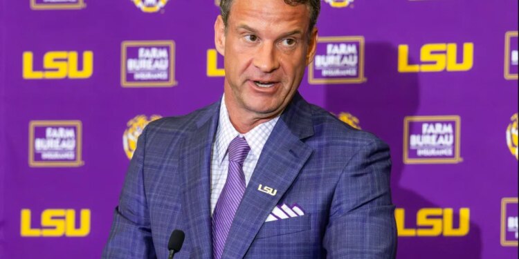 LSU's new head football coach Lane Kiffin giving an opening statement at an introductory news conference.