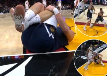 Nuggets' Nikola Jokic crumbles to ground with knee injury