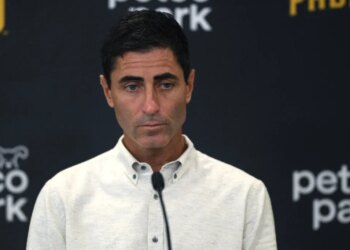 A.J. Preller at a press conference.