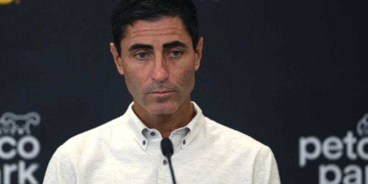 A.J. Preller at a press conference.