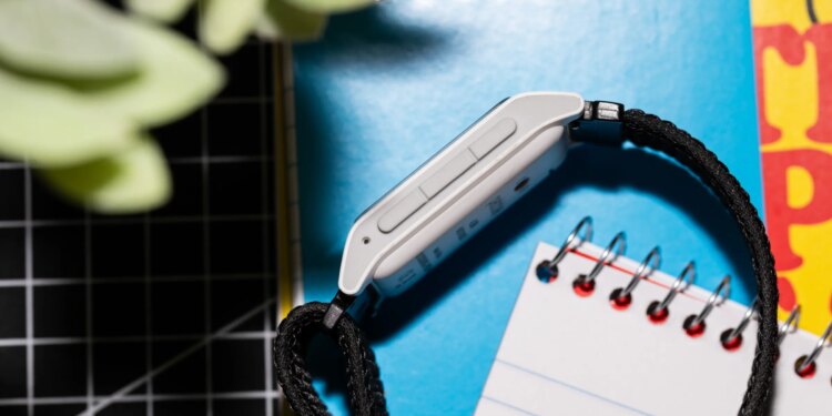 A photo showing the side of a Pebble 2 Duo.