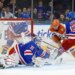 Anaheim Ducks defenseman Jackson Lacombe (2) scores a goal past New York Rangers goaltender Igor Shesterkin (31) off a rebound during the second period.