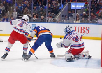 Igor Shesterkin makes a save during the Rangers-Islanders game on Dec. 27, 2025.