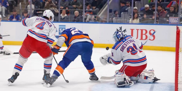 Igor Shesterkin makes a save during the Rangers-Islanders game on Dec. 27, 2025.