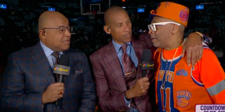 Mike Tirico, Reggie Miller and Spike Lee on the NBC broadcast on Tuesday night.