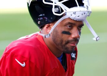 Giants quarterback Russell Wilson (3) during football practice, Wednesday Nov. 5, 2025, in East Rutherford, N.J.