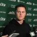 Jets quarterback Brady Cook (4) speaks to the media after practice in Florham Park, NJ.