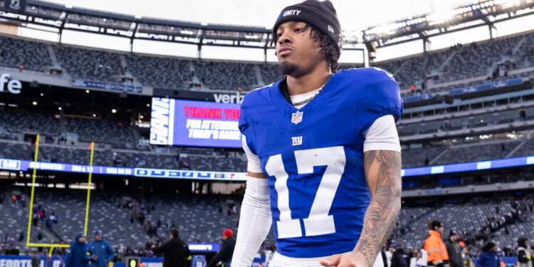 Wide receiver Wan'Dale Robinson #17 of the New York Giants walks off the field at the end of the game at MetLife Stadium, Sunday, Dec. 21, 2025, in East Rutherford, New Jersey.