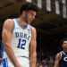 Duke Blue Devils forward Cameron Boozer (12) reacts after scoring.
