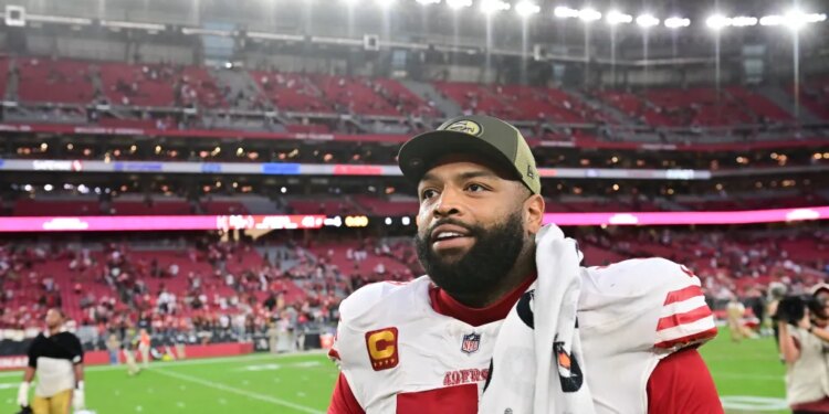 San Francisco 49ers tackle Trent Williams (71) looks on after the game against the Arizona Cardinals.