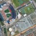 Google Maps satellite view of Levi's Stadium, an electrical substation, and surrounding areas.