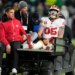 San Francisco 49ers tight end George Kittle is carted off the field after an injury during a playoff football game.