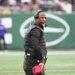 Jets head coach Aaron Glenn reacts on the sideline during the second quarter of the Jets and New England Patriots game in East Rutherford, NJ.