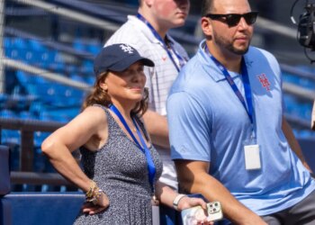 Alex Cohen, wife of New York Mets owner Steve Cohen, looking on at Spring Training.