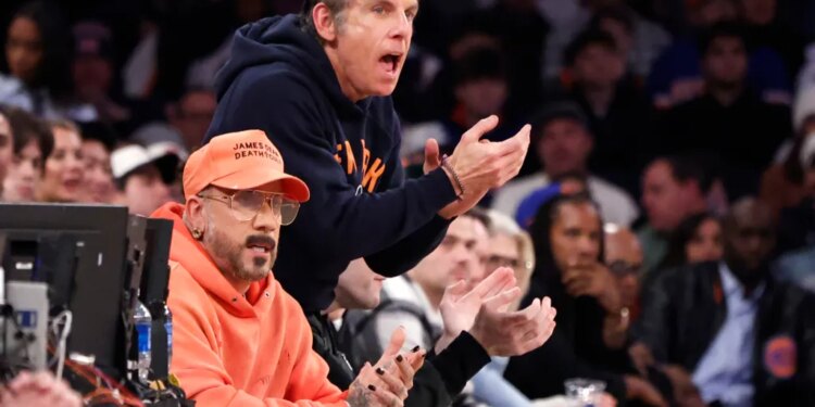 Comedian Ben Stiller reacts on celebrity row during the first half when the New York Knicks played the Phoenix Suns Saturday, January 17, 2026 at Madison Square Garden.