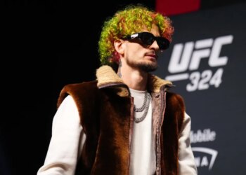 Sean O'Malley on stage at the UFC 324 press conference.