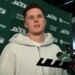 Jets quarterback Brady Cook, who will start in the season finale against the Bills, talks with the media on Dec. 31, 2025.