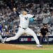 Fernando Cruz throws a pitch during the third inning of Game three of the ALDS against the Toronto Blue Jays in the Bronx, New York, October 07 2025.