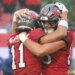 An image collage containing 1 images, Image 1 shows Tampa Bay Buccaneers tight end Cade Otton (88) celebrates his touchdown catch with wide receiver Jalen McMillan (11) during the first half of an NFL football game against the Carolina Panthers Saturday, Jan. 3, 2026, in Tampa, Fla
