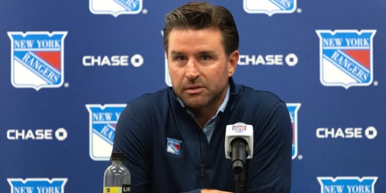 New York Rangers GM Chris Drury during a press conference.