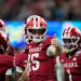 Indiana quarterback Fernando Mendoza reacts during the second half of the Peach Bowl.
