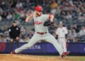 Philadelphia Phillies relief pitcher Craig Kimbrel #31 closes out the 9th inning.