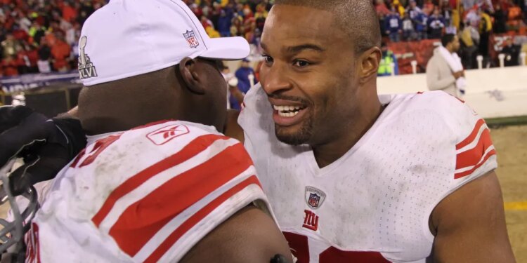 Osi Umenyiora celebrates and Giants' Super Bowl win.