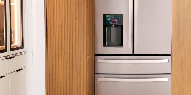 Along with a tablet and scanner, the refrigerator’s water dispenser features hands-free autofill and precise fill.