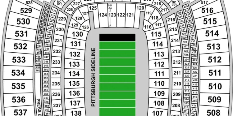 A map of Pittsburgh, PA's Acrisure Stadium.
