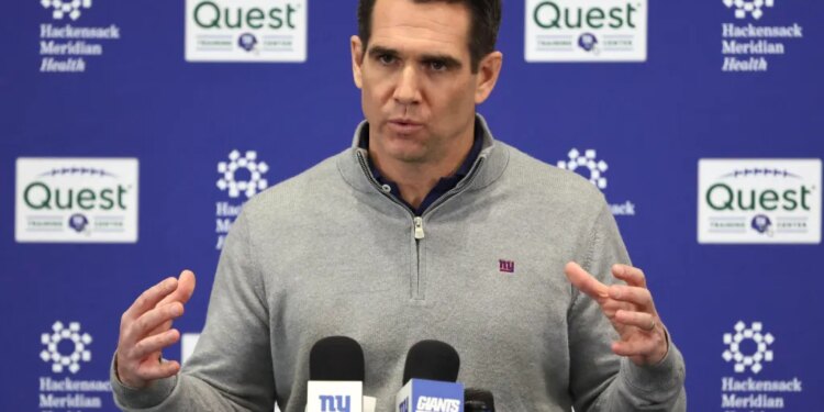 General Manager Joe Schoen speaking at a press conference.