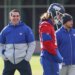 Joe Schoen and Jamie Gillan at New York Giants practice.