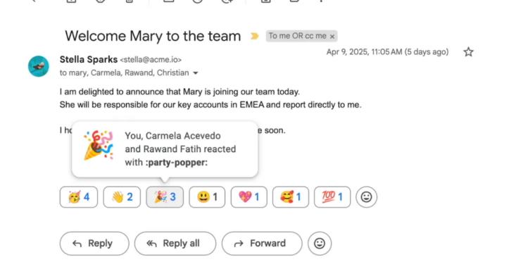Gmail’s emoji reactions are coming for your work inbox