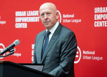 David Solomon, CEO of Goldman Sachs, speaks at the Urban League Empowerment Center.