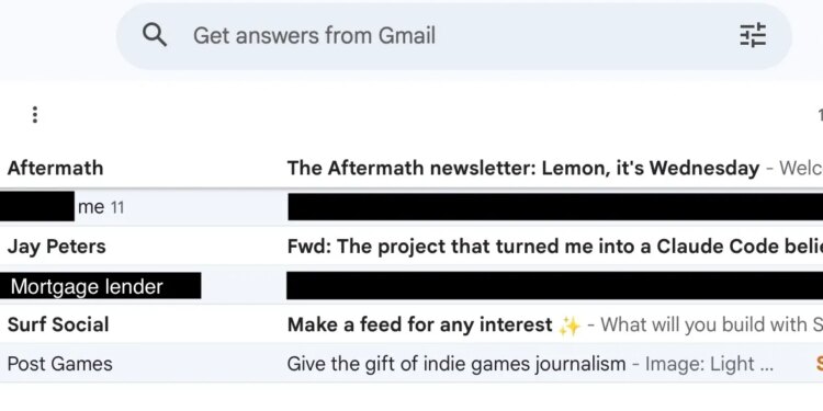 A screenshot of Jay Peters’ Gmail inbox.