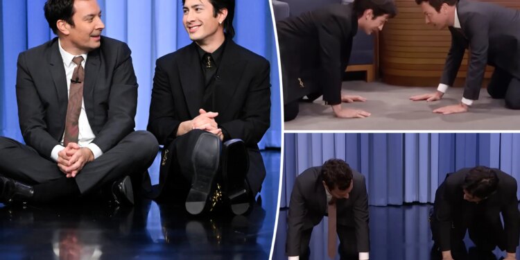 'Heated Rivalry' star Hudson Williams teaches Jimmy Fallon hockey stretches