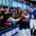 New York Giants quarterback Jaxson Dart (6) reacts with fans after the Giants defeated the Dallas Cowboys 34-17 in East Rutherford, NJ.