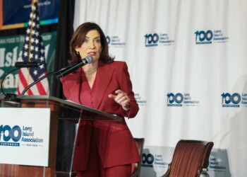 Governor Kathy Hochul speaking at the Long Island Association State of the Region Breakfast.