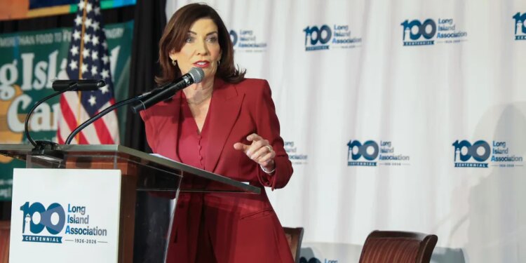 Governor Kathy Hochul speaking at the Long Island Association State of the Region Breakfast.