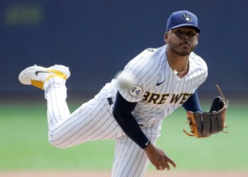 Milwaukee Brewers' Freddy Peralta pitching.