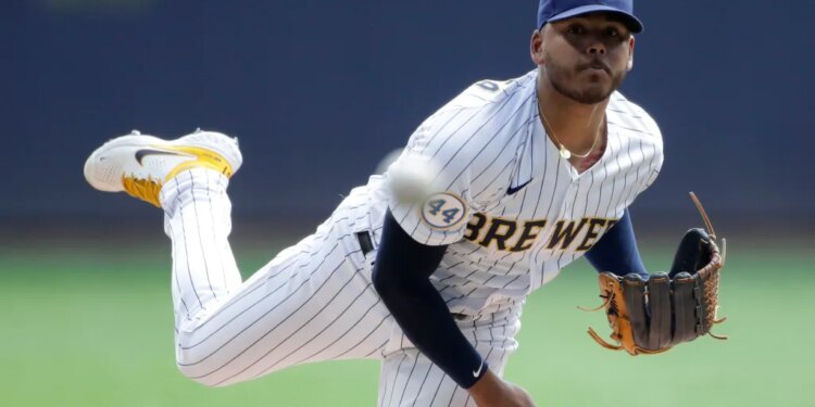 Milwaukee Brewers' Freddy Peralta pitching.