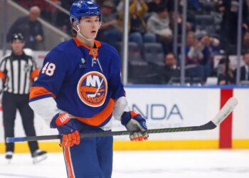 Matthew Schaefer of the New York Islanders on the ice during the third period when the New York Islanders played the Utah Mammoth Thursday, January 1, 2026 at UBS Arena in Elmont, NY.