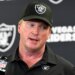 Jon Gruden speaks with the media following an NFL football game against the Pittsburgh Steelers in Pittsburgh, Sept. 19, 2021.