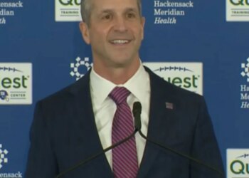 John Harbaugh gave a sweet nod to his wife Ingrid during his introductory press conference as the head coach of the Giants in East Rutherford, New Jersey, on Tuesday, January 20, 2026.