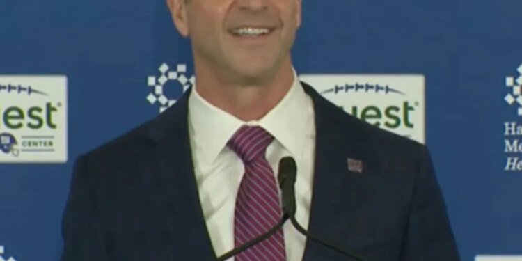 John Harbaugh gave a sweet nod to his wife Ingrid during his introductory press conference as the head coach of the Giants in East Rutherford, New Jersey, on Tuesday, January 20, 2026.