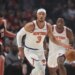 New York Knicks guard Josh Hart (3) brings the ball up court against the Portland Trail Blazers during the first half of an NBA basketball game, Sunday, Jan. 11, 2026, in Portland, Ore.